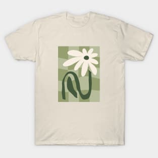 Groovy abstract flowers, Sage green print, Checkerboard, Flower market, Indie decor, Fun art T-Shirt